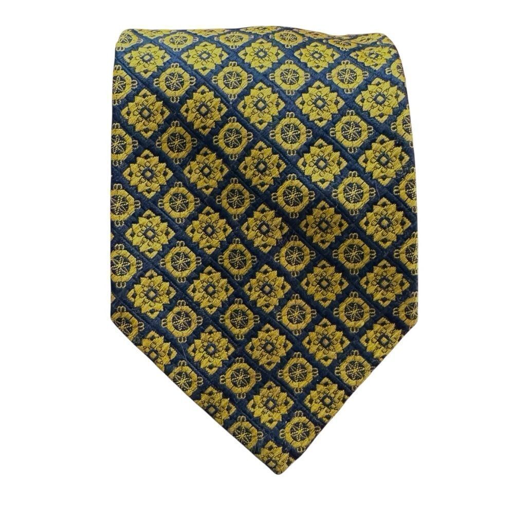 Vintage Great Guy Patterned Tie Navy Blue Gold